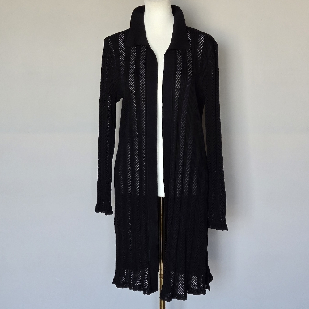 Exclusively Misook Black Sheer Open-Front Cardigan Duster